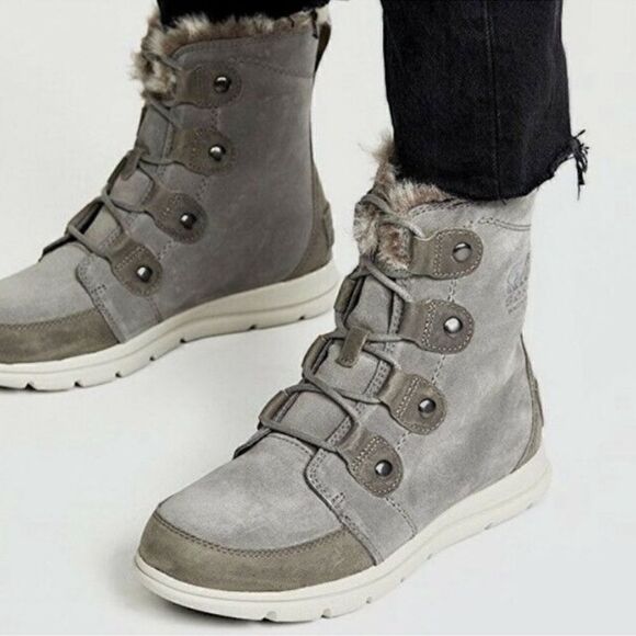 Sorel Explorer Joan Snow Lace Up Boot Faux Fur Quarry size 6.5 - Picture 2 of 10